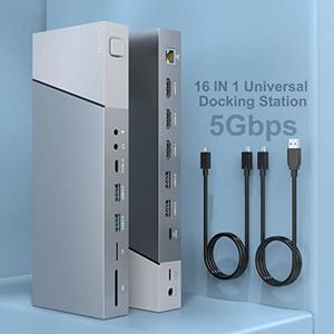 Docking Station Triple Display, 16 in 1 USB-C Docking Station Adapter Laptop Hub USB C to 3 HDMI 4K+100W Type C PD+RJ45 Ethernet+4 USB+USB C(5Gbps)+3.5mm Audio+SD/TF Slot for MacBook/HP/Lenovo Laptop