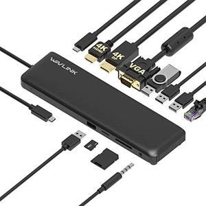 WAVLINK Triple Display USB C Docking Station with DP1.2 & HDMI1.4 &VGA, 85W PD Charging, USB 3.0 & 2.0 Ports, SD TF Card Reader, Gigabit Ethernet, Audio for Dell XPS 13/15,Lenovo Yoga,MacBook Pro, etc