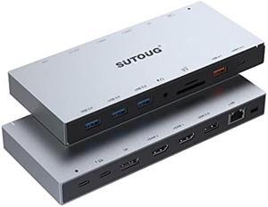 Docking Station, SUTOUG 15 in 1 USB C Docking Station 3 Monitors with 2 HDMI 4K, DisplayPort, USB 3.1/USB-C Data 3.0, Compatible with Windows and MacOS