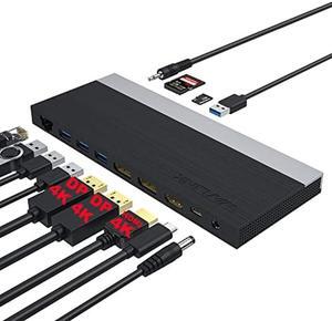 WAVLINK USB C Docking Station,13-in-1 Triple Display Type C Adapter(HDMI,2 DisplayPort,Ethernet,4 USB 3.0,SD/TF Card Reader,Phone Jack,DC Jack) for MacBook Pro,Dell XPS 13/15,HP,Lenovo Yoga