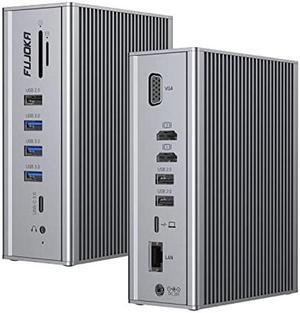 Docking Station, Upgraded 16 in 1 Quadruple Display USB C Docking for USB-C Laptops, 65W Charging for Laptop, Dual 4K HDMI, VGA, 1Gbps Ethernet, 5Gbps USB-C 3.0, SD/TF, USB-C Gen2, 3.5mm Audio&Mic