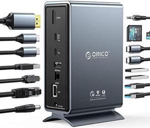 ORICO Thunderbolt 3 Dock, USB C Docking Station,15 in 1 Docking Station for USB-C Laptop, Single 8K & Dual 4K Display, DP1.4, 3*USB 10G, Optical Out, SD/TF, Audio, RJ45 for Mac&Windows (Gray)