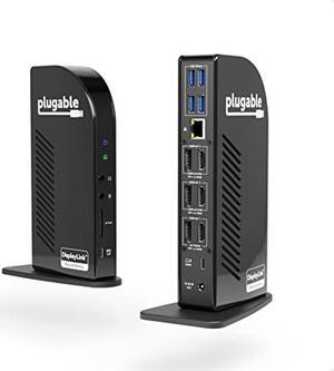 Plugable 4K USB C Docking Station Triple Monitor with 100W Power Delivery, USB C Dock for Thunderbolt 3 / 4, USB-C Windows and Mac (3X HDMI and 3X DisplayPort, 1x USB-C, 4X USB 3.0, SD Card Reader)