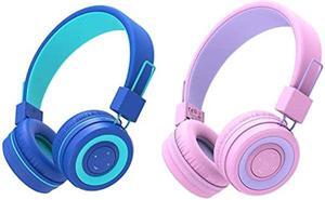 iClever BTH02 Kids Headphones Bundle, Kids Wireless Headphones with MIC, 22H Playtime, Bluetooth 5.0 & Stereo Sound, Foldable, Adjustable Headband, Blue&Pink