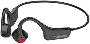 YouthWhisper Bone Conduction Headphones - Bluetooth Running Earphones Open Ear Wireless Headset with Mic, Sweat Resistant Conducting Headphone for Workout Hiking Fitness Walking (Black)