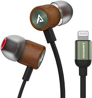 Lightning Headphones ADPROTECH Wired Earbuds Wood MFi Certified Earphones in-Ear Magnetic Headset with Microphone and Volume Controller Compatible iPhone 14 13 12 11 Pro Max iPhone X XS Max Dark Green