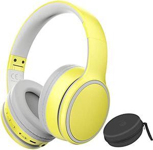 rockpapa E9 Over Ear Bluetooth Headphones for Kids Children Boy Girl Adult, Stereo Foldable Wired/Wireless Headphones with Microphone for School Travel Tablet PC TV, Include Case, Yellow Grey