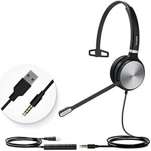 Yealink Teams Certified Telephone Headset Microphone USB Wired UH36 UH34 Noise Cancelling with Mic for Computer PC Laptop Stereo for Calls and Music 3.5mm Jack (for Teams Optimized, Mono-USB A)