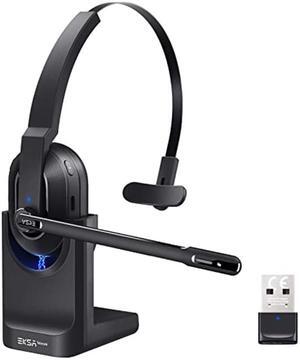 Bluetooth Headset, Wireless Headsets with AI-Powered Environmental Noise Cancelling Microphone(ENC), Fast Charging Base, 45Hrs Bluetooth Headphones with Mute & USB Dongle for PC/Trucker/Work/Phone