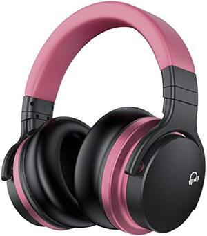 E7 BasicC Active Noise Cancelling Bluetooth Wireless Over Ear Headphones with Mircophone, 30H Playtime,Deep Bass, Comfortable Protein Earpads, for Travel, Home, Office (Pink)