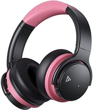 E7 BasicB Active Noise Cancelling Bluetooth Wireless Over Ear Headphones with Mircophone, 30H Playtime,Deep Bass, Comfortable Protein Earpads, for Travel, Home, Office (Pink)