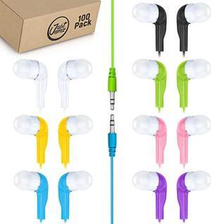Bulk Earbuds JustJamz Jelly Roll | 100 Pack of Colorful in-Ear Earbuds, Wired Earphones for Smartphones & Laptop, Disposable Headphones for Kids & Adults, Assorted Colors