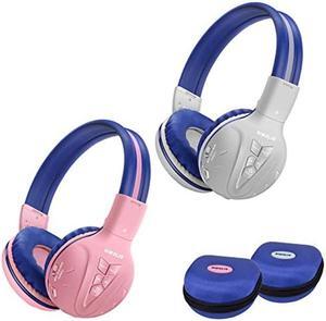 2 Pack of SIMOLIO Kids Headphone Wireless Bluetooth with Volume Limited, Durable Wireless Kids Headset, Wireless Headphone for Kids, Kids Safe Headphones with Case for Travel,School Daily(Pink,Grey)