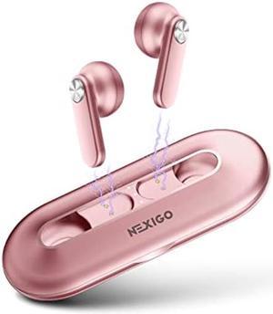 NexiGo Air T2 (Gen 2) Ultra-Thin Wireless Earbuds, Qualcomm QCC3040, Bluetooth 5.2, 4-Mic CVC 8.0 Noise Cancelling for Clear Calls, Volume Control, aptX, 28H Playtime, IPX5, Rose Gold