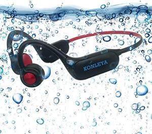 Bone Conduction Headphones IPX8 Waterproof, Bluetooth 5.3, Swimming Headphones with Mp3 Player Built-in 32G Memory, Sweat Resistant, Open Ear Headphones with Night Light for Running Gym Sport (Red)
