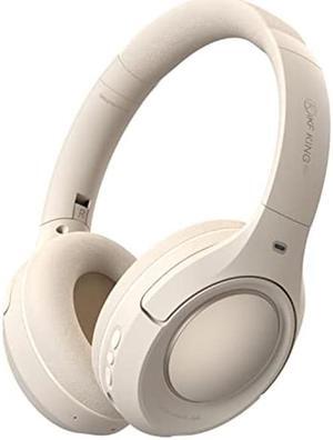 iKF King Pro Active Noise Cancelling Headphones Bluetooth Headphones Wireless Headphones Over Ear with Microphone Deep Bass, Comfortable Protein Earpads,125HoursPlaytime for Travel/Work, Off-White