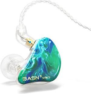 BASN MMCX in Ear Monitor Headphones, Musicians Triple Driver Noise Isolating Earphones with 2 Upgraded Detachable Cables (Ice Green)