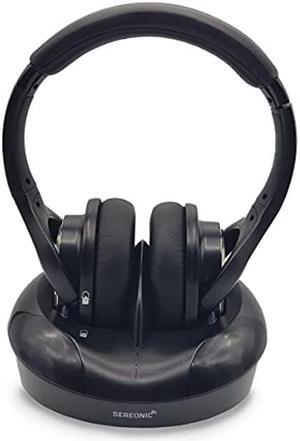 SEREONIC WH100 Wireless TV Headphones with UHF RF Transmitter Charging Dock Up to 150ft Range - No Audio Delay - Analog and Digital Optical System - Ideal for TV Watching Without The Blaring Volume