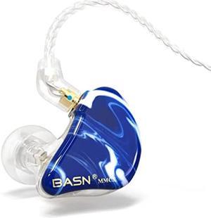 BASN MMCX in Ear Monitor Headphones, Musicians Triple Driver Noise Isolating Earphones with 2 Upgraded Detachable Cables (Ice Blue)
