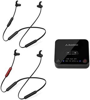 Avantree HT41866 Wireless Earbuds for TV Listening (Set of 2) with Bluetooth Transmitter, Individual Volume Control, 20Hrs Neckband Headphones, Plug & Play, No Audio Delay