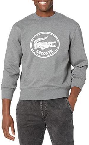 Lacoste Mens Long Sleeve Large Croc Badge Graphic Crewneck Sweatshirt Heather Lead XL