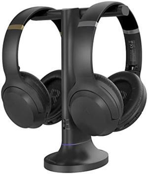 Avantree Duet - Dual Wireless Headphones for TV Watching with Transmitter/Charging Stand 2-in-1, Clear Dialogue Mode & Volume Boost for Seniors, Scalable to 100 Headphones - Black