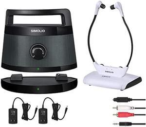 SIMOLIO 2.4G Wireless TV Headphones and Portable Wireless TV Speaker, Voice Highlighting, No Pairing, No Delay, 100 ft Range, Supports Digital Optical & RCA & AUX Outputs