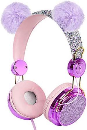 Geekria Kids Headphones for Girls, Wired Headset with Microphone and Ears, Fit 5-12 Years Children for Classroom, Online Education, YouTube, Facebook Live, Twitch, Zoom Meeting (Purple)