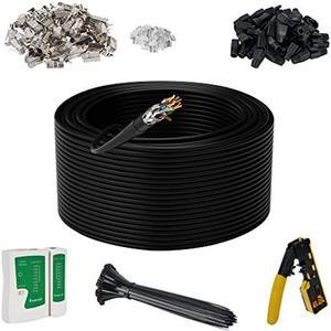 Cat 7 Outdoor Ethernet Bulk Cable 500 FT With Tool Kits, Adoreen 10Gbps Heavy Shielded Internet Cable,24AWG Solid Copper,POE,UL CMR,S/FTP,Direct Burial&Indoor,Cat6A Cat7 Cat 6E Cat 6 Network RJ45 Cord