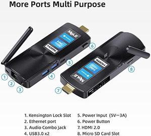 MeLE PCG02 Fanless Mini PC Stick Windows 11 Pro Celeron J4125 8GB 128GB Micro Desktop Computer Stick Support HDMI 4K 60Hz Wi-Fi5 Gigabit Ethernet BT4.2 on Business Office Industrial IOT Media Home