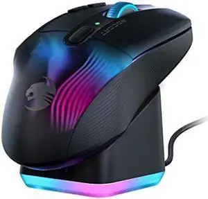 ROCCAT Kone XP Air - Wireless Customizable Ergonomic RGB Gaming Mouse, 19K DPI Optical Sensor, 100-hour Battery & Charging Dock, 29 Programmable Inputs & AIMO RGB Lighting, 4D Wheel - Black