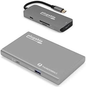 Plugable USB4 Hub Bundle Includes USB-C to 4K HDMI Adapter and 7-in-1 Multiport Adapter, Single 8K or Dual 4K Display, 60W Charging, Compatible with Thunderbolt 4 / 3 Macs and Thunderbolt 4 Windows