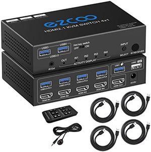USB 3.0 KVM Switch HDMI 4 Computer 1 Monitor 8K 4K 120Hz VRR G/Sync HDCP Bypass Atmos IR Remote - 4X USB3.0 Cable, HotKey for USB 1.0 Keyboard Mouse Printer, IR Extend Windows Mac 41KVM8K
