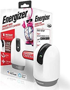 Energizer Connect Smart 1080p HD Pan & Tilt Indoor Home Security Camera with Motion Alerts, 2 Way Audio, Remote Access and Voice Control | Compatible with Alexa and Google Assistant - White