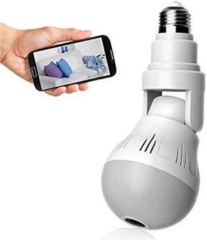 WiFi Light Bulb Camera 1080P HD, Wireless 360 Degree Panoramic IP Camera, Lamp Surveillance Camera with Floodlight and Infrared Night Vision, Motion Detection, Alarm Events, V380 Pro App & PC software