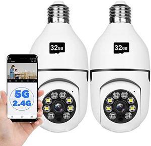 Light Bulb Camera,360 Light Bulb Security Camera,Light Socket Security Camera,2.4G/5GHz Smart Wireless WiFi 1080P HD Security Camera for Indoor- Outdoor,Motion Detection(2pc- with 32GB SD Card)