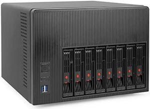 AUDHEID K7 8 Bay NAS Case, Computer Network Attached Storage Enclosures Compatible Micro-ATX Mini-ITX Motherboard, 3 x Fans, 8 x 2.5/3.5" Tray, Network Attached Storage Server for Home(Diskless)