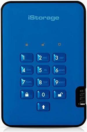 iStorage diskAshur2 SSD 256GB Blue - Secure portable solid state drive - Password protected, dust and water resistant, portable, military grade hardware encryption USB 3.1 IS-DA2-256-SSD-256-BE