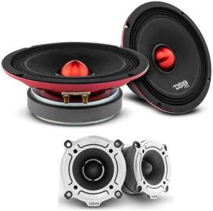 DS18 Car Speakers Bundle Mid and High - 2X 6.5 Slim Midrange Shallow Bullet Loudspeaker 500 Watts Peak and 2X 3 Aluminum Super Bullet Tweeter 240 Watts Peak - 4 Speakers