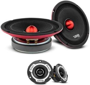 DS18 Premium Car Audio Bundle Mid and High - 2X 6.5 Slim Midrange Shallow Bullet Loudspeaker 500 Watts Peak and 2X 3 Aluminum Super Bullet Tweeter 240 Watts Peak - 4 Speakers