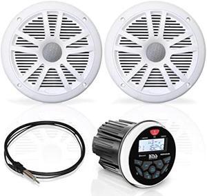 BOSS Audio Systems MCKGB350W.6 Weatherproof Marine Gauge Receiver and Speaker Package - IPX6 Receiver, 6.5 Inch Speakers, Bluetooth Audio, USB/MP3, AM/FM, NOAA Weather Band Tuner, no CD Player