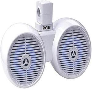 Pyle Dual Waterproof Off-Road Speakers - 8" 300W 2-Way Marine Wakeboard Tower Sound System w/LED Light, Full Range Outdoor Stereo Speaker for Car, ATV, UTV, Jeep, Boat, Includes Brackets (White)