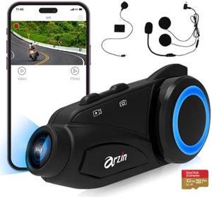 arzin M3 Motorcycle Helmet Dash Cam & Intercom, High Video Resolution 1080P 30FPS, Camera Recorder Headset, Bluetooth & WiFi, IP65 Waterproof, Sandisk 32G Memory Card, Since 1991, Taiwan Design