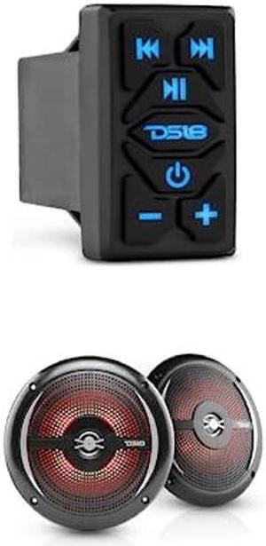 DS18 Marine Speakers Bundle - Waterproof Bluetooth Audio Receiver Rocker Switch with 2X Marine Slim Speakers 6.5" 2-Way w/Integrated RGB Lights - Great for Powersports, ATV UTV & Boats