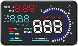 KAOLALI A8 HUD Display 5.5" Dash Screen Projector OBD2 Auto Gauge RPM MPH Speedometer Overspeed Warning Fuel Consumption Temperature Speed Heads Up Windshield Display Multiple-Color Bright for Cars