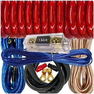 Audiobank Complete 0 Gauge 5500 Watts Car Amplifier Installation Power Wiring Kit Thick 17 Feet FT 0 Gauge Power Cable 200A Fuse Included -Red