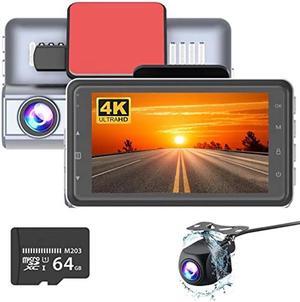 4K Dash Cam, Front and Rear, Car Dashboard Camera Recorder Car Camera with Parking Mode G-Sensor, HDR Technology