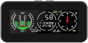 Car Inclinometer Level Tilt Meter, Digital HUD GPS Speed Slope Meter, Real-timie Speed, Vehicle tilt/Pitch Angle, Battery Voltage with HD LCD Display for 12V Off-Road Vehicle