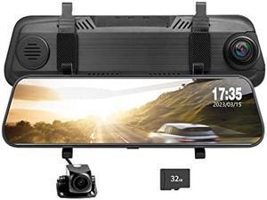 PLINIUS 10" 4K Mirror Dash Cam Backup Camera, 2160P Full HD Smart Rearview Mirror for Cars & Trucks, Front and Rear View Dual Cameras, Night Vision, Parking Assistance, Free 32GB Card