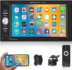 Double Din Car Stereo with Bluetooth, Rimoody 6.2 Inch Touch Screen Car Radio Support FM DVR Mirror Link for Android/iOS USB AUX-in TF Card Port Car MP5 Player + Backup Camera